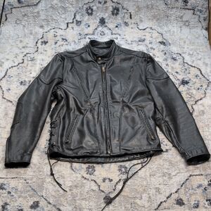 Kerr Co Black Leather Motorcycle Jacket Men’s 44 Lace Up Sides Made in USA